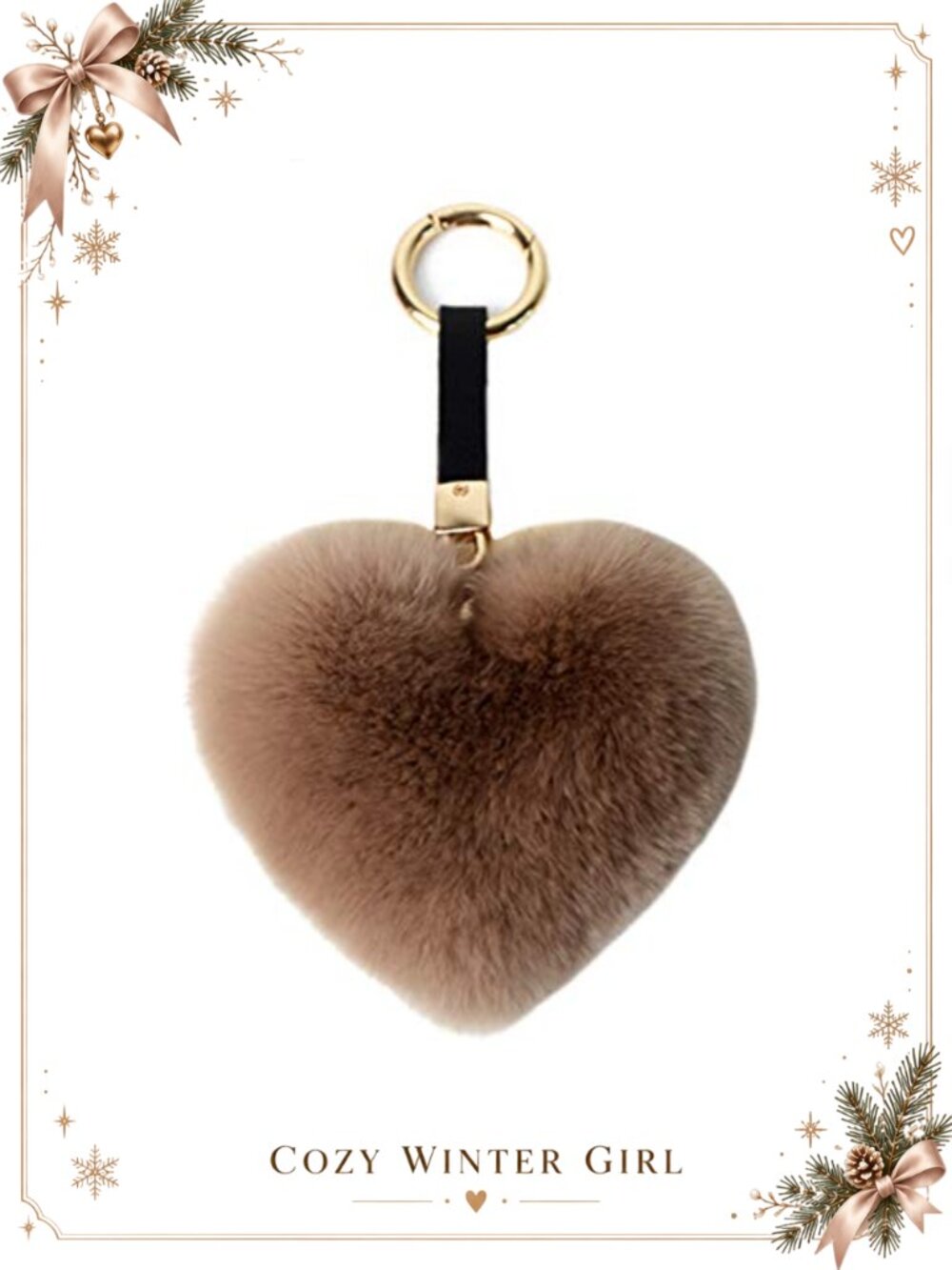 Rex Rabbit Fur Heart Pompom Keychain Bag Charm Fluffy Fur Ball Purse Accessory